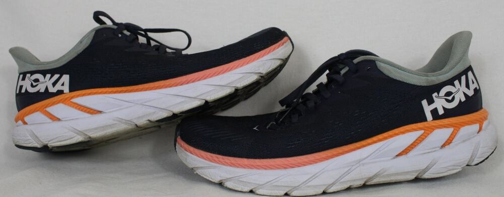 HOKA Clifton 7 Womens 10 Navy Orange Running Shoes Cushioned